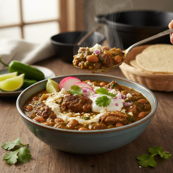 Slow-Cooked Tomatillo Beef & Pork Chili recipe