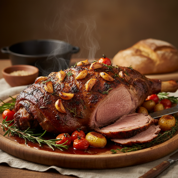 Slow-Roasted Garlic Infused Lamb Leg recipe