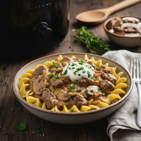 Slow Cooker Beef Stroganoff with Mushrooms recipe