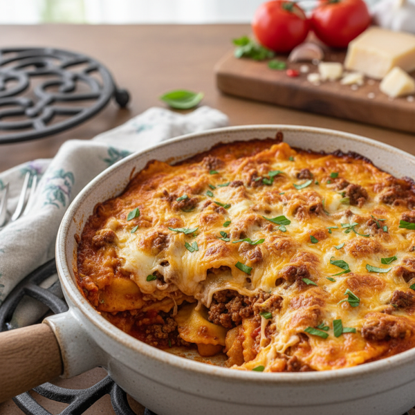 Slow Cooker Cheesy Beef Ravioli Bake recipe