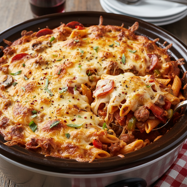 Slow Cooker Cheesy Pizza Casserole