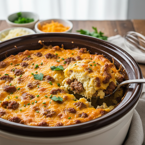 Slow Cooker Cheesy Sausage and Egg Bake