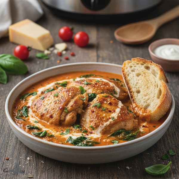 Slow Cooker Creamy Tomato Chicken Thighs recipe