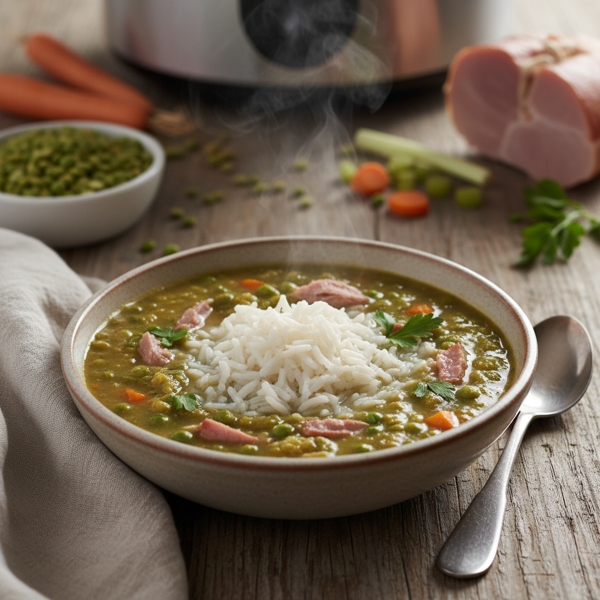 Slow Cooker Hearty Split Pea and Ham Soup with Rice recipe