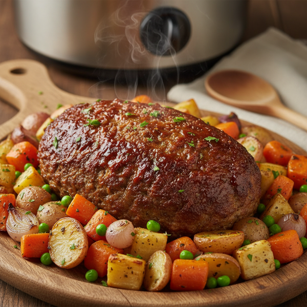 Slow Cooker Savory Meatloaf with Vegetables recipe