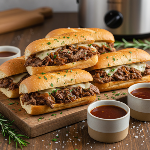 Slow Cooker Shredded Beef for French Dip Sandwiches recipe