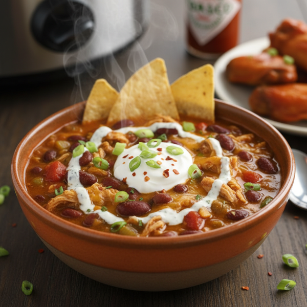 Slow Cooker Spicy Buffalo Chicken Chili recipe