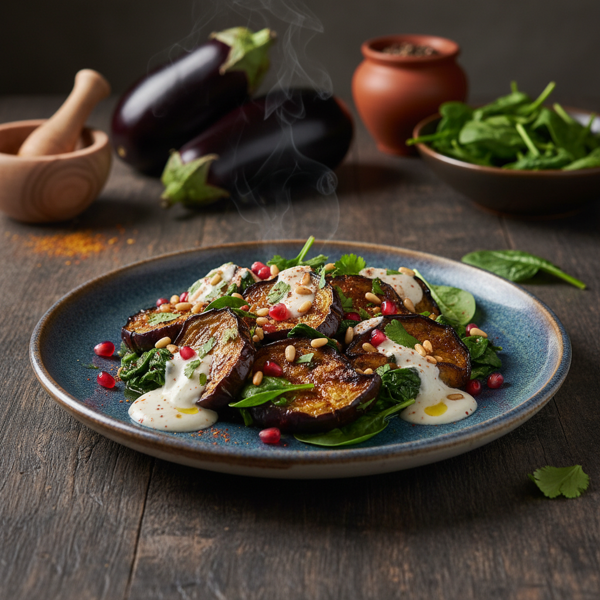 Smoky Aubergine and Spinach Delight recipe