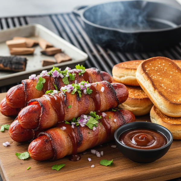 Smoky BBQ Bacon-Wrapped Hot Dogs recipe