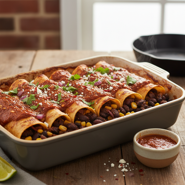 Smoky Black Bean and Corn Enchiladas with Chipotle Sauce recipe