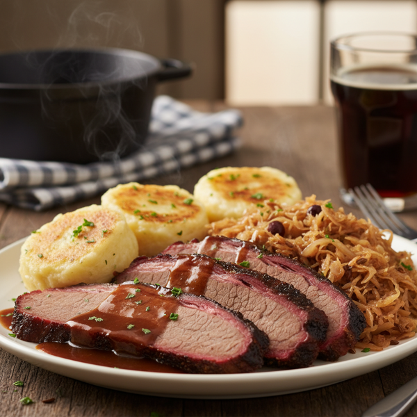 Smoky Brisket with Sauerkraut and Fluffy Dumplings recipe