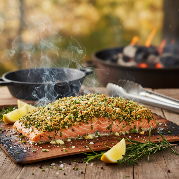 Smoky Cedar-Plank Salmon with Herb Crust recipe