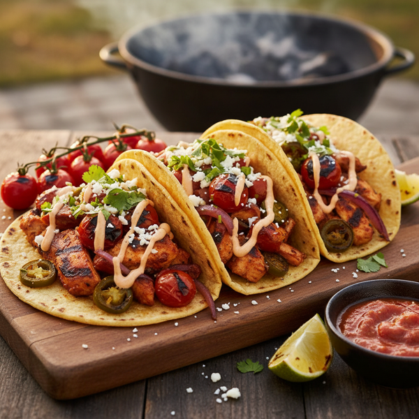 Smoky Charred Tomato Chicken Tacos recipe
