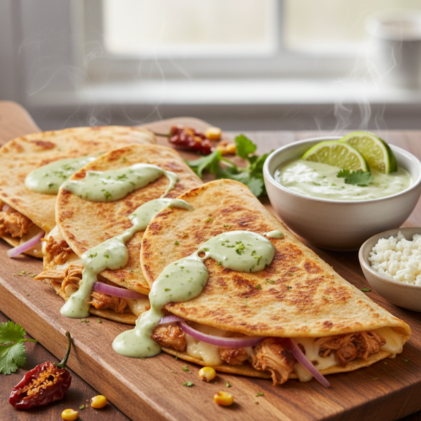 Smoky Chipotle Chicken Quesadillas with Creamy Lime Sauce recipe