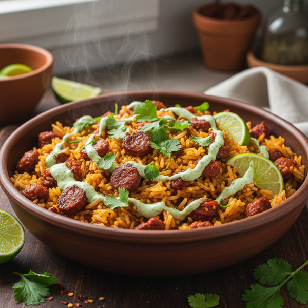Smoky Chorizo Rice Bowl with Zesty Cilantro-Lime Infusion recipe