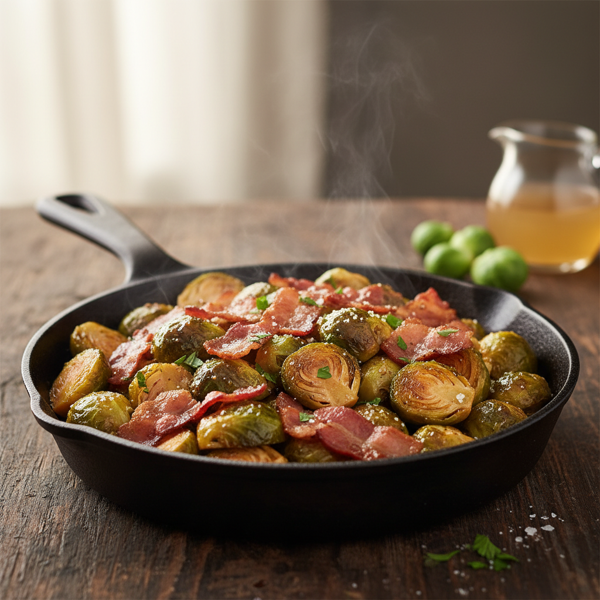 Smoky Cider-Glazed Brussels Sprouts with Crispy Bacon recipe