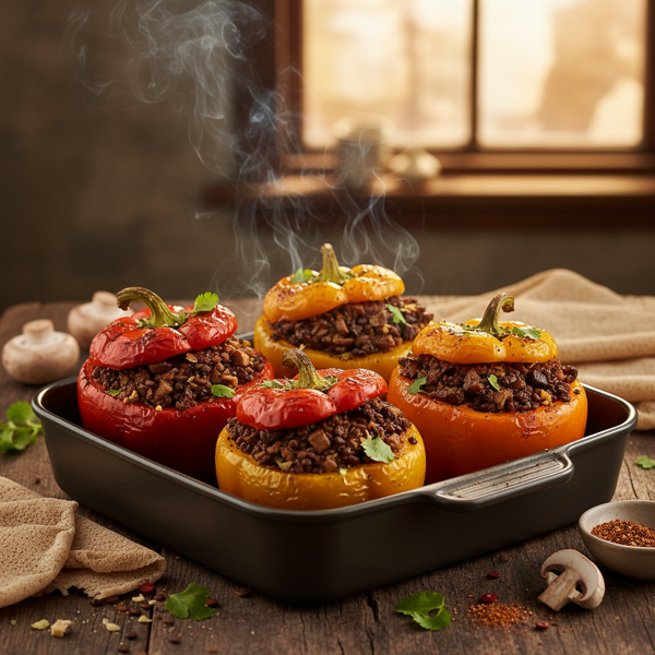 Smoky Ethiopian Stuffed Peppers with Portabella recipe