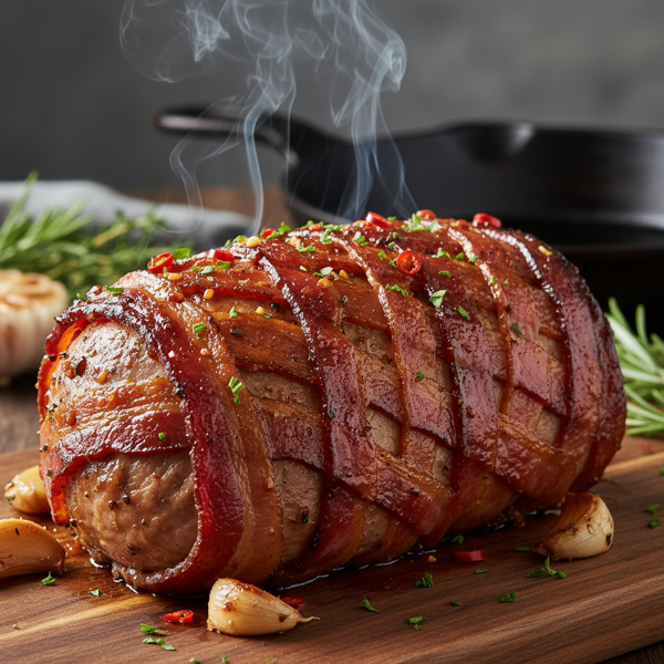 Smoky Garlic Bacon-Wrapped Pork Tenderloin recipe