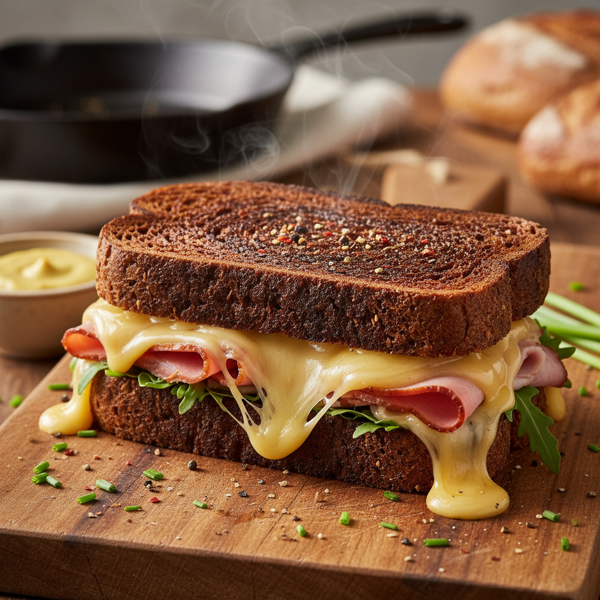 Smoky Gouda and Ham Pumpernickel Grilled Sandwich recipe