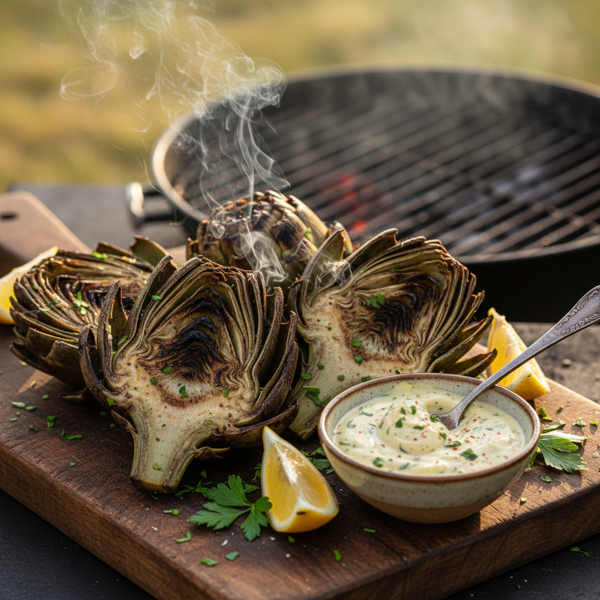 Smoky Grilled Artichokes with Zesty Remoulade recipe
