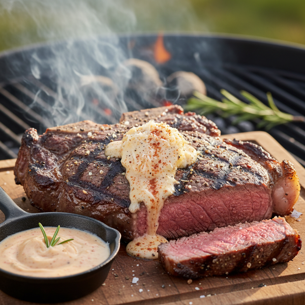 Smoky Grilled Porterhouse Steak with Creamy Paprika-Parmesan Butter recipe