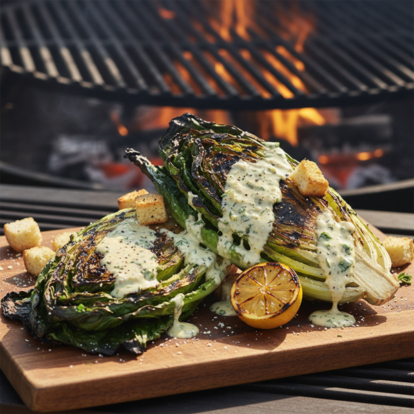 Smoky Grilled Romaine with Zesty Caesar Vinaigrette recipe