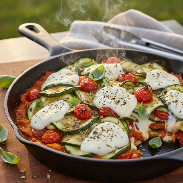 Smoky Grilled Zucchini and Tomato Mozzarella Bake recipe