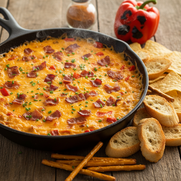 Smoky Red Pepper Cheddar Bacon Dip recipe