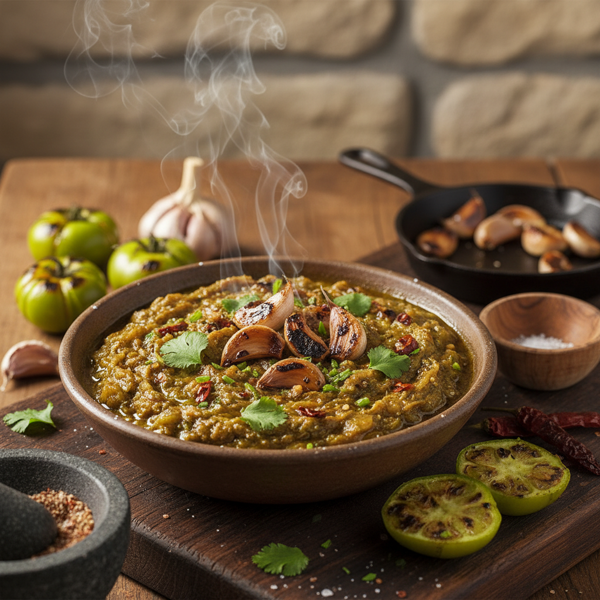 Smoky Roasted Tomatillo Salsa with Garlic recipe