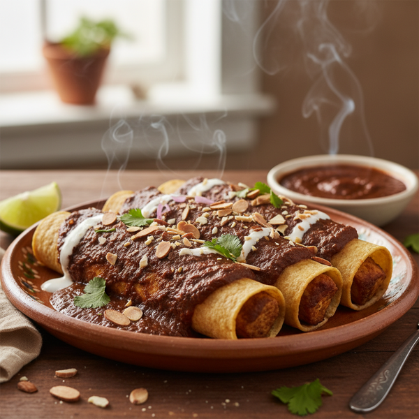 Smoky Tofu Mole Enchiladas with Almonds recipe