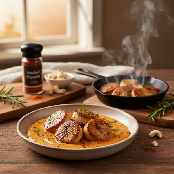 Smoky Vegan Mushroom Scallops with Creamy Paprika Sauce recipe