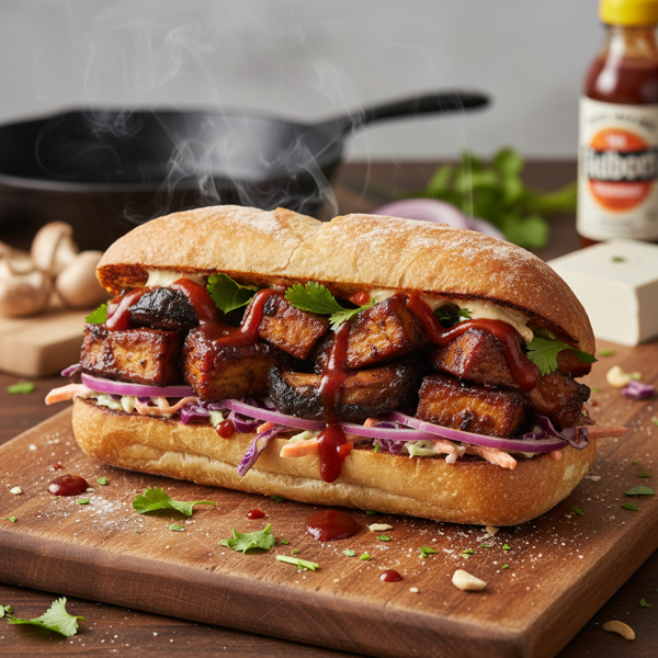 Smoky Vegan Mushroom & Tofu Burnt Ends Sandwich recipe