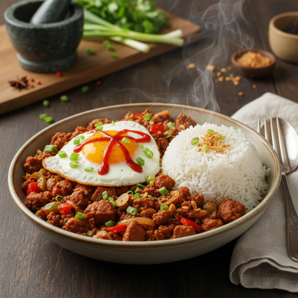 Sofrito-Style Filipino Corned Beef Hash with Jasmine Rice recipe