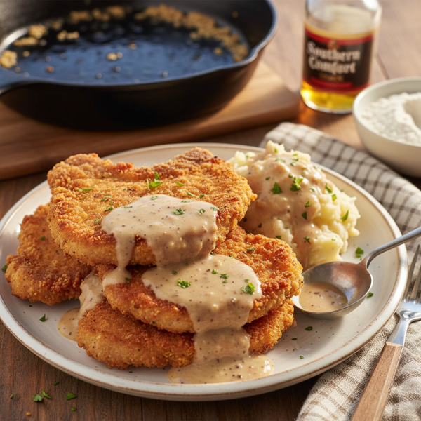 Southern Comfort Fried Pork Chops with Creamy Gravy recipe