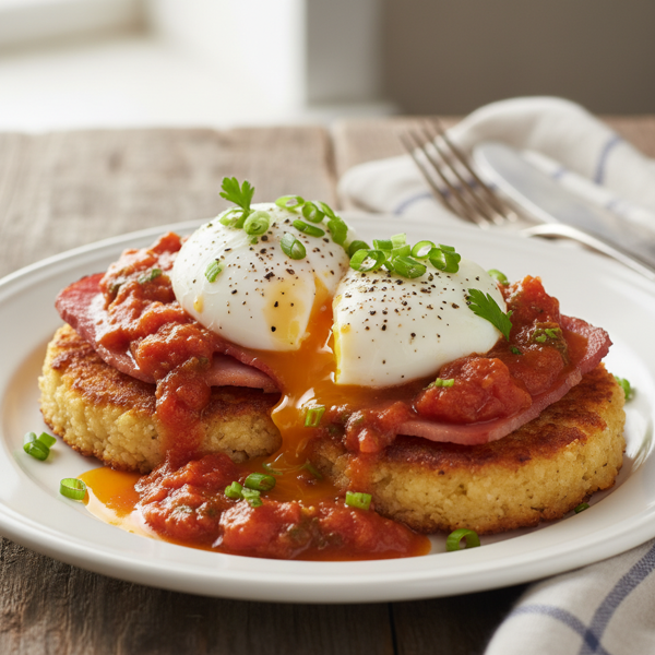 Southern Grit Cake Benedict with Tomato Gravy recipe