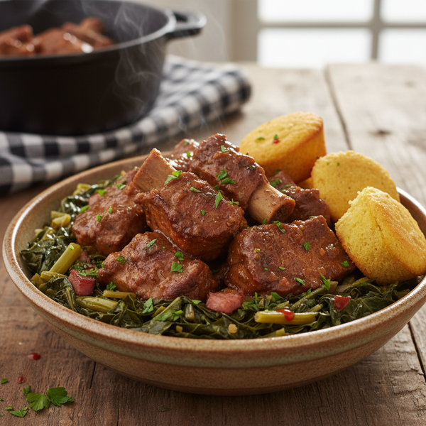 Southern Neckbones with Greens Delight recipe