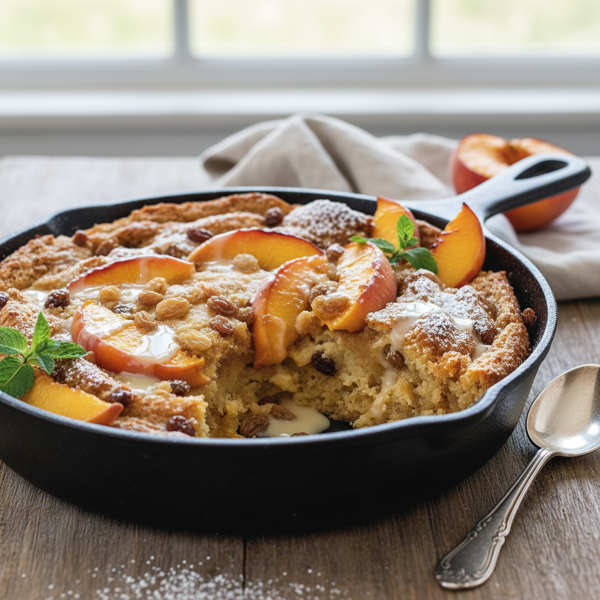Southern Peach Comfort Bread Pudding recipe