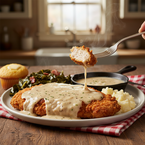 Southern Style Chicken Fried Steak with Rich Cream Gravy recipe