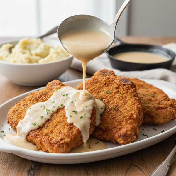 Southern Style Fried Pork Chops with Rich Cream Gravy recipe