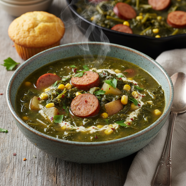 Southern Turnip Green & Turkey Sausage Soup recipe