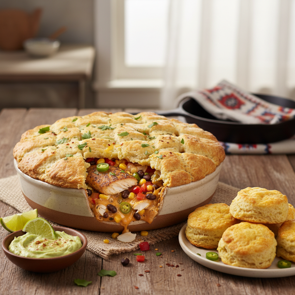 Southwest Tilapia Biscuit Pot Pie recipe