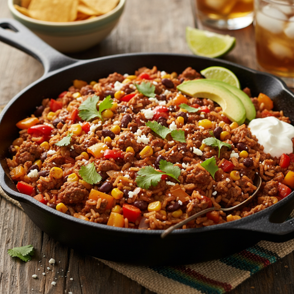 Southwestern Beef and Rice Fiesta Skillet recipe