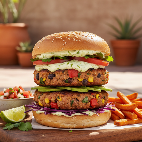 Southwestern Bulgar Bean Burgers with Zesty Lime Mayo recipe