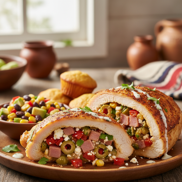 Southwestern Stuffed Chicken with Savory Ham and Olive Filling recipe