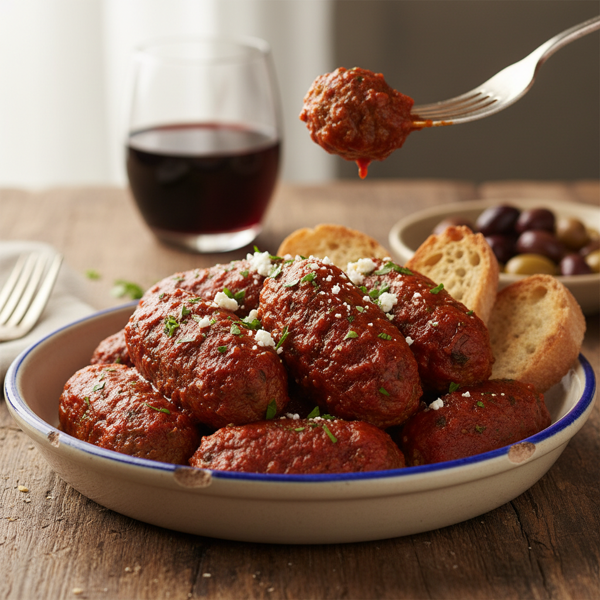 Soutzoukakia: Greek Spiced Meatballs in Rich Tomato Sauce recipe