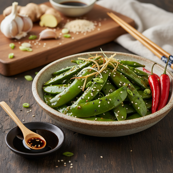 Soy-Infused Sesame Sugar Snap Peas recipe