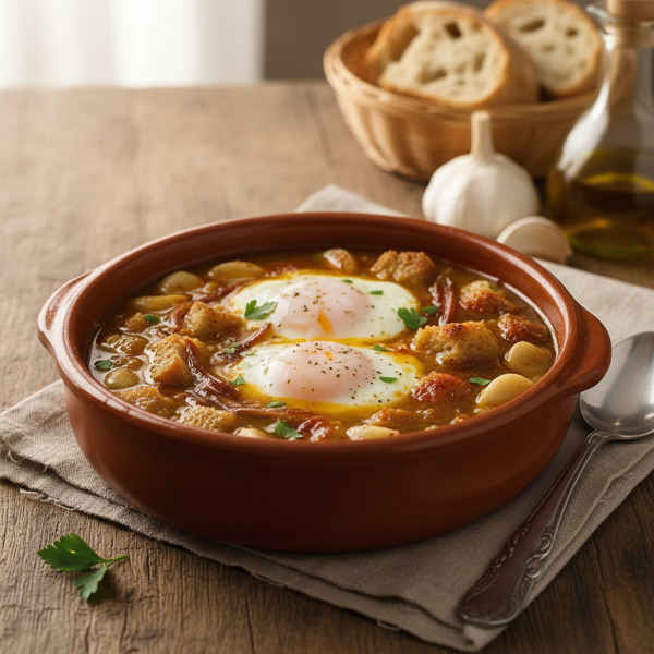 Spanish Garlic Soup with Poached Eggs recipe