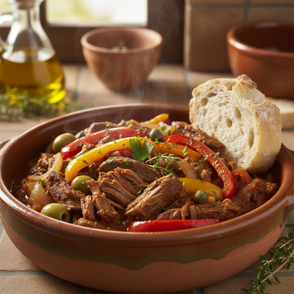 Spanish Shredded Beef and Pepper Stew recipe