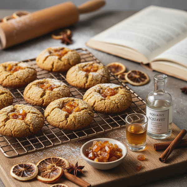 Spiced Aquavit Gingersnap Cookies with Candied Orange Peel recipe