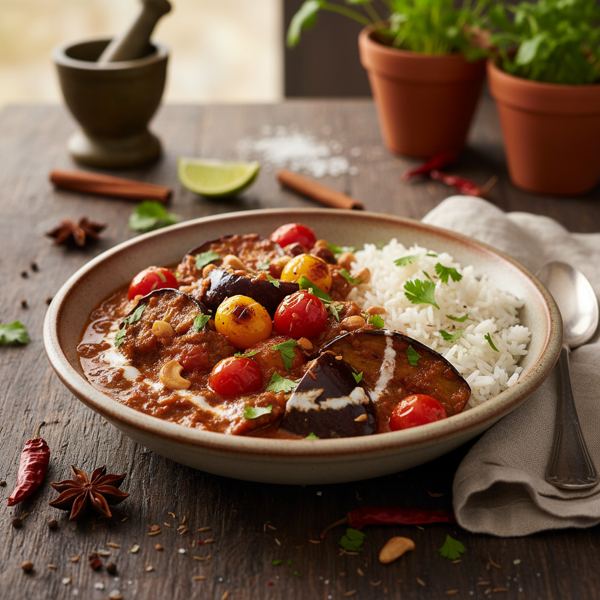 Spiced Aubergine Curry with Tomato Medley recipe